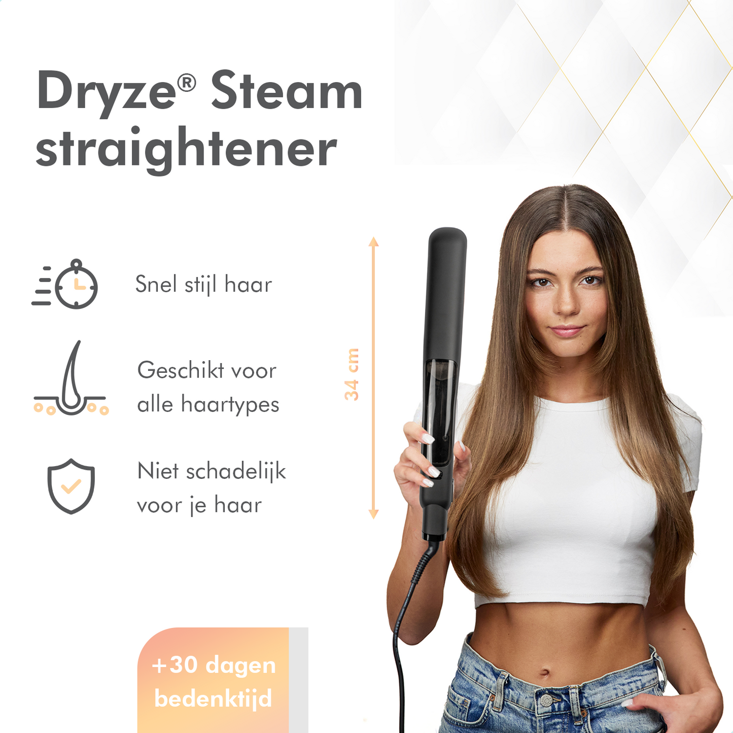 Dryze Steam straightener - Steampod - Stoom stijltang - Rosé gold/black edition