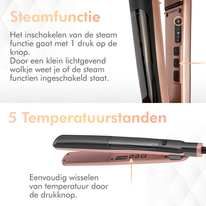 Dryze Steam straightener - Steampod - Stoom stijltang - Rosé gold/black edition