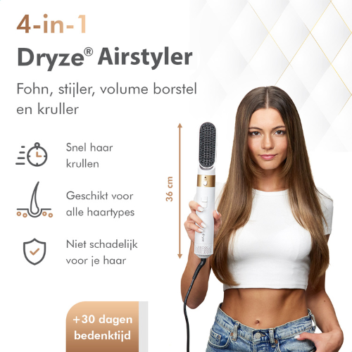 Dryze Airstyler Cream White/Gold Edition - Inklusive Leder-Aufbewahrungstasche